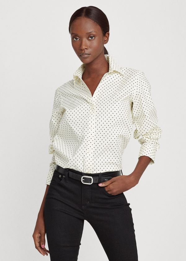 Camisa Ralph Lauren Mujer Creme / Negros - Easy Care Polka-Dot - KMTOJ6571